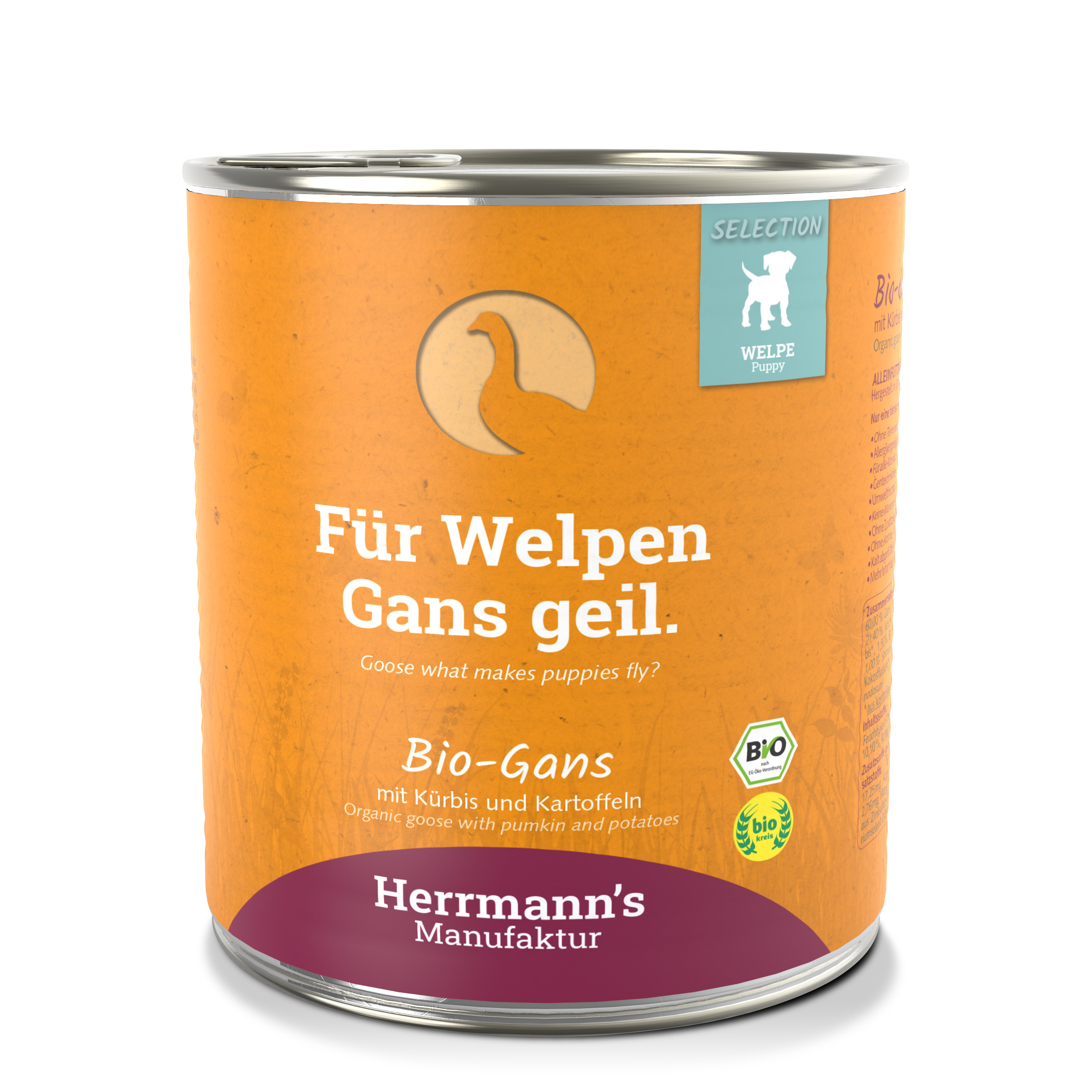 Hundefutter Welpe: Bio Gans mit Kürbis Kartoffeln  800g Herrmann's - Bild 1