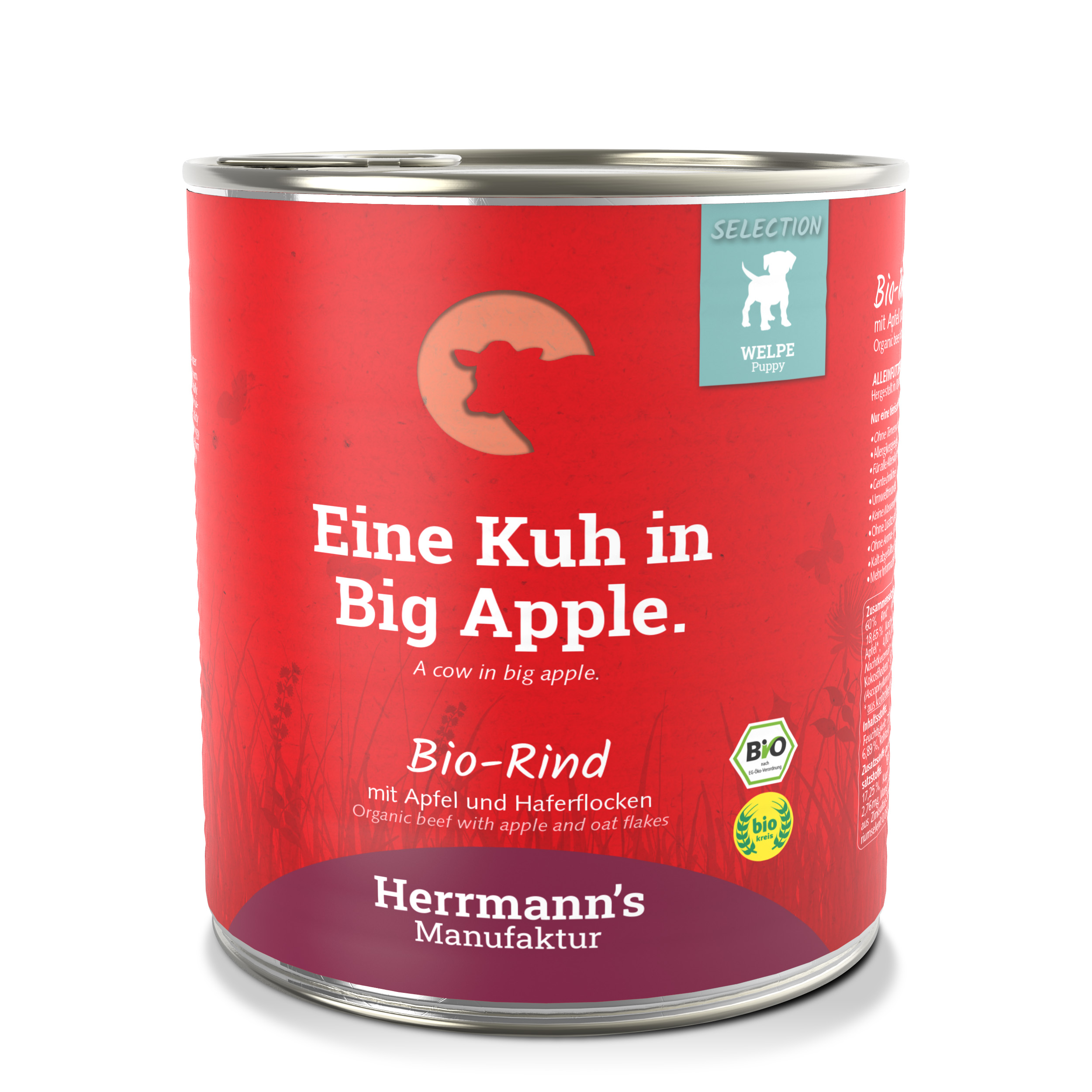 Hundefutter Welpe: Bio Rind mit Apfel und Haferflocken 800g Herrmann's - Bild 1