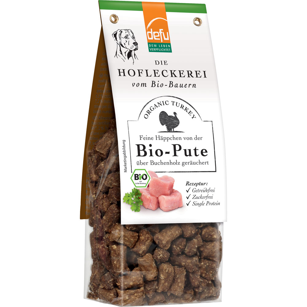 Hundeleckerli Feine H&auml;ppchen Bio-Pute 125g defu - Bild 1