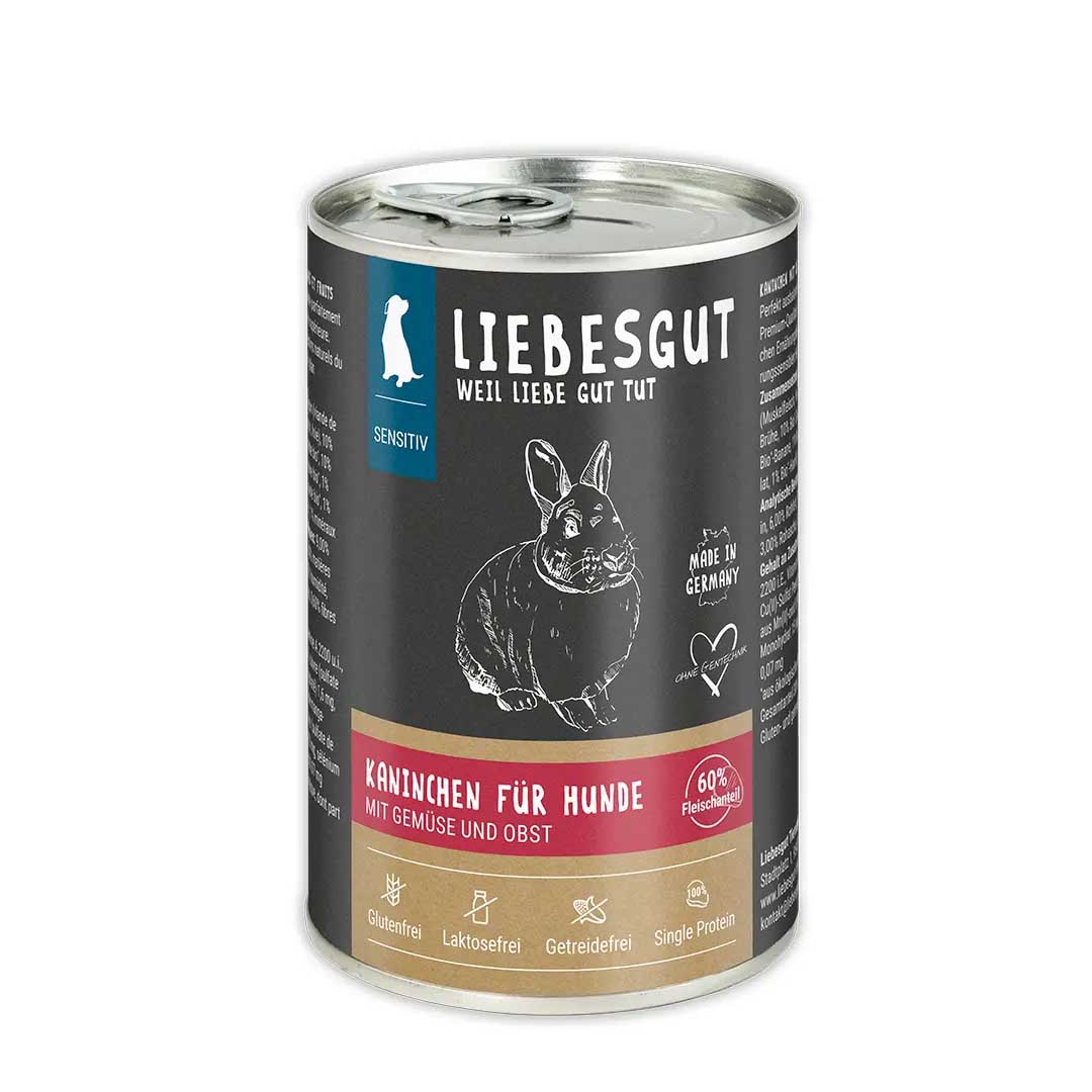 Kaninchen mit Bio Gem&uuml;se und Bio Obst Hund Nass-Alleinfutter Sensitiv 400g Liebesgut - Bild 1