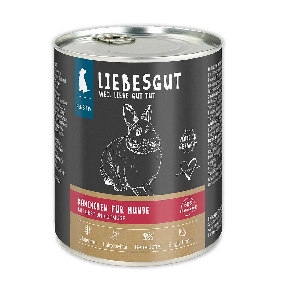 Kaninchen mit Bio Gem&uuml;se und Bio Obst Hund Nass-Alleinfutter Sensitiv 800g Liebesgut - Bild 1