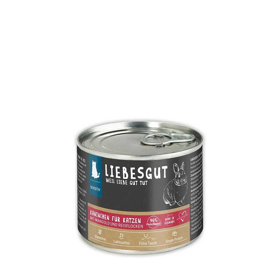 Kaninchen mit Bio Spinat und Bio Reis Katze Nass-Alleinfutter 200g Liebesgut - Bild 1