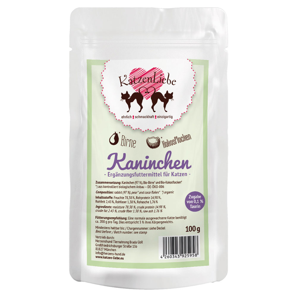 Katze Erg&auml;nzungsfutter Kaninchen (Nicht Bio) Birne, Kokosfl. 100g Katzenliebe - Bild 1