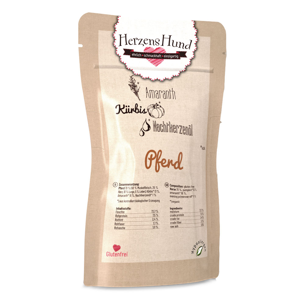 Pferd, Bio-K&uuml;rbis Erg&auml;nzungsfutter Hund 130g HerzensHund - Bild 1