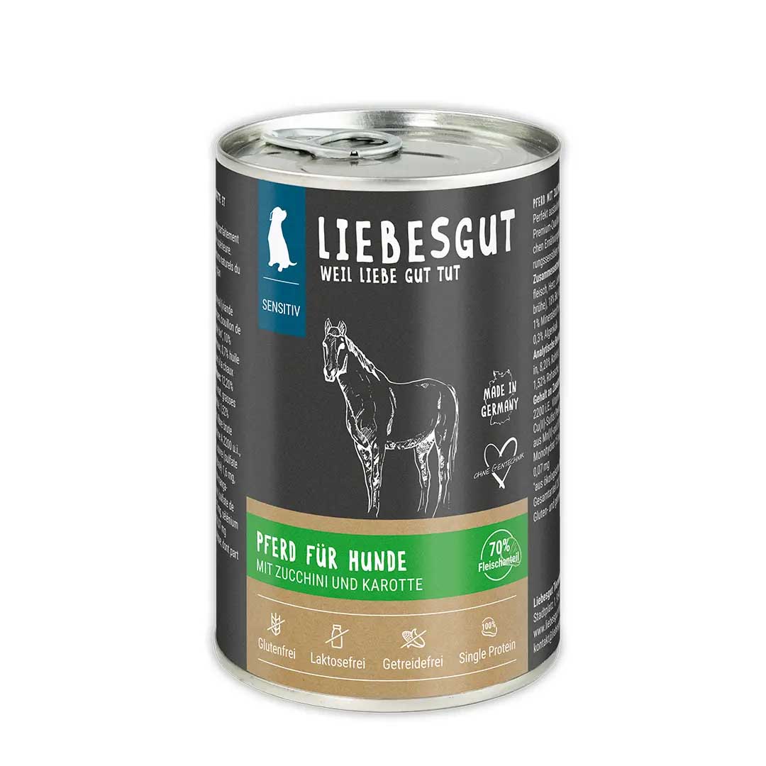 Pferd mit Bio-Zucchini und Bio-Karotte Hund Nass-Alleinfutter Sensitiv 400g Liebesgut - Bild 1