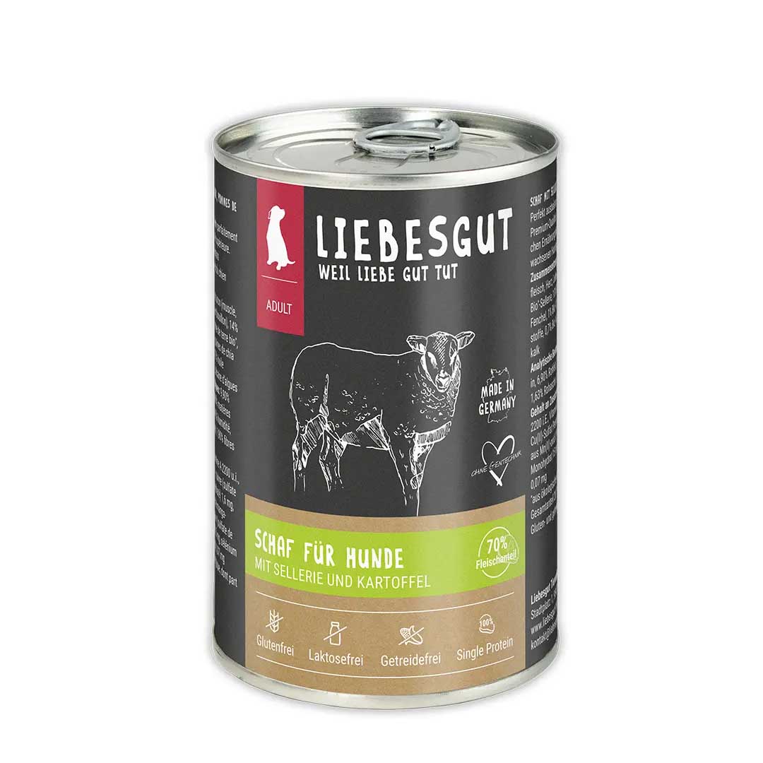 Schaf mit Bio Sellerie und Bio Kartoffel Hund Nass-Alleinfutter 400g Liebesgut - Bild 1